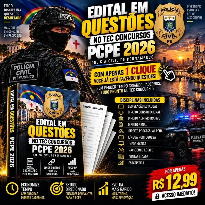 Edital em Questões PCPE 2026 - Polícia Civil de Pernambuco